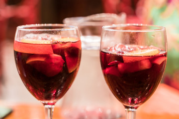 Glasses of Sparkling Sangria with fruits