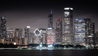 Obraz na płótnie Canvas Skyline of Chicago by night - view from Lake Michigan - travel photography