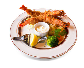 Shrimp tempura with Vegetable  isolated on white background with clipping path