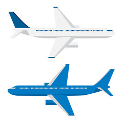 Two passenger airplanes with white and blue colors