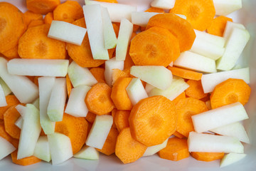 Freshly cut carrots and kohlrabi