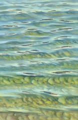Sunny sea with transparent waves watercolor background
