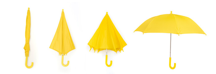 Close and Open yellow umbrella isolated on white