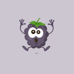 Illustration of cute dewberry scared mascot isolated on light background. Flat design style for your mascot branding.