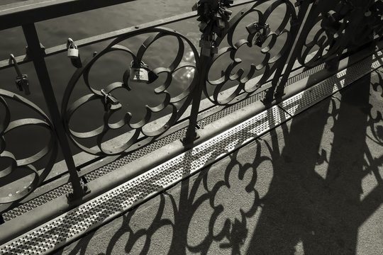 Grating on the bridge with shadows