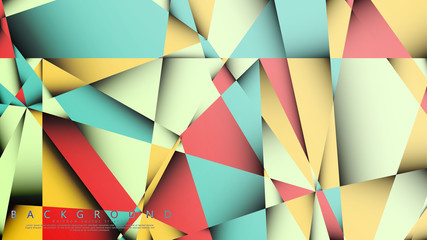 Vector Background of the Mosaic Triangle with a combination of pastel blue, red and yellow. Geometric illustration style with gradients and transparency.