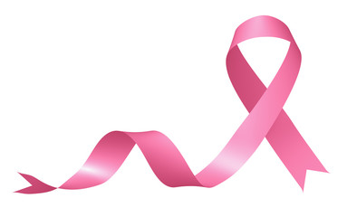 Realistic pink ribbon isolated on white background