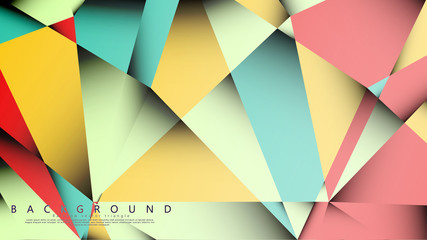 Vector Background of the Mosaic Triangle with a combination of pastel blue, red and yellow. Geometric illustration style with gradients and transparency.