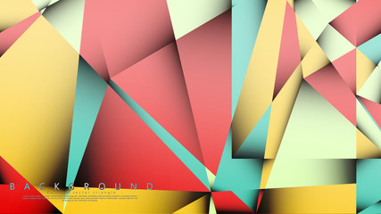 Vector Background of the Mosaic Triangle with a combination of pastel blue, red and yellow. Geometric illustration style with gradients and transparency.