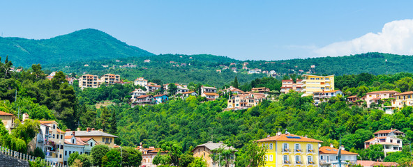 Fototapeta na wymiar Panorama view on the houses of Icici on the green mountain. Croatia