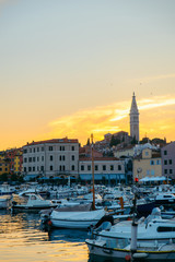 Fototapeta premium view of beautiful old city Rovinj in Croatia on sunset