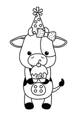 Cow cartoon with happy birthday icon design