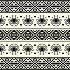 Ikat Aztec ethnic design. Native seamless pattern illustration vector in black and white color.