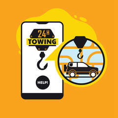  Online roadside assistance, car towing service mobile app concept