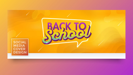 Naklejka premium Back to school typographic design on yellow background with speech bubble - social media cover design template