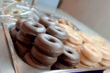 chocolate donuts  and original donut for breakfast buffet 