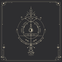 Vector illustration set of moon phases. Different stages of moonlight activity in vintage engraving style. Zodiac Signs