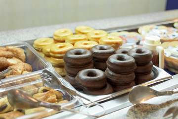 chocolate donuts  and original donut for breakfast buffet 