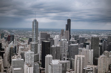 Fototapeta na wymiar Aerial view over Chicago on a cloudy day - travel photography