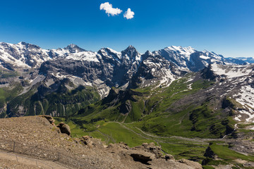 Beautiful view of Jungfrau valley from top of schilthorn, Murren, Switzerland.