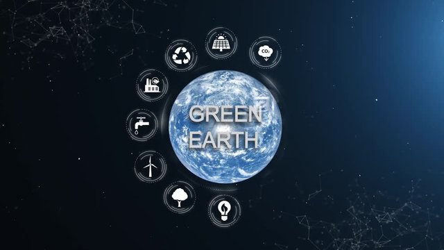 Earth Green Energy Infographics Full Orb Day White Icons