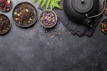 Set of herbal and fruit dry teas