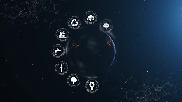 Earth Green Energy Infographics Full Orb Night White Icons Place Your Own Text