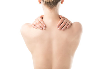 Obraz premium back view of naked young woman isolated on white