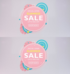 Summer sale banner modern design tropical leaves background 3d template illustration