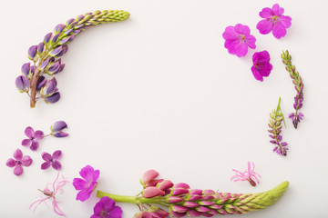 frame of summer flowers on white background