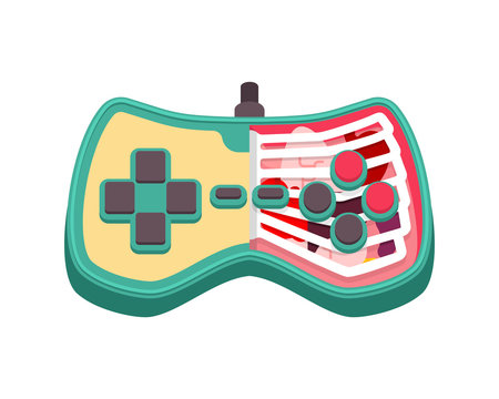 Joystick Anatomy isolated. Gamepad with internal organ. Retro Video game controller and bones