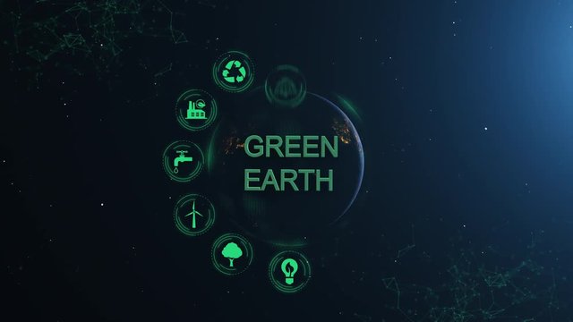 Earth Green Energy Infographics Full Orb Night Green Icons