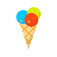 Ice cream. Flat color summer Holiday icon on white background. Summer dessert. Vector illustration.