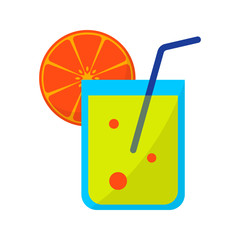 Fresh drink. Flat color summer Holiday icon on white background. Summer dessert. Vector illustration.