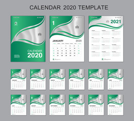 Set Desk Calendar 2020 Vector, Calendar 2021 Design, Week Start On Sunday, Planner, Stationery, Printing, vertical artwork