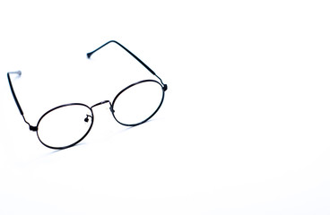 Black frame glasses Placed isolated on a white background.Copy space.