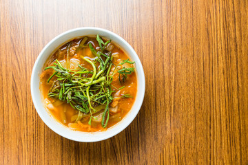 Hot and Spicy Curry of Water Mimosa with fish. sour soup made of tamarind paste.