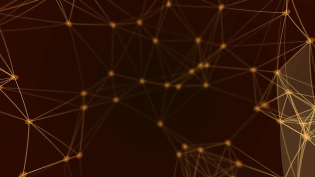Abstract molecular structure in the form of a future triangle, motion graphics, golden graphics, orange background and yellow Concept of computer network connection, digital animation technology in th