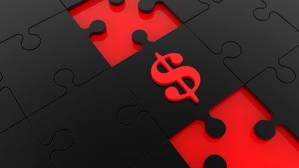 Black puzzle with red dollar sign concept