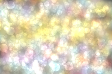 Light multicolor background. Abstract blurred fresh vivid spring summer light pastel gradient pink blue yellow bokeh texture with bright circular soft color lights. Beautiful backdrop illustration.