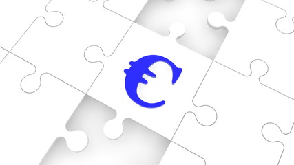  White puzzle with blue euro sign concept