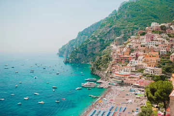 Gordijnen Beautiful coastal towns of Italy - scenic Positano in Amalfi coast © travnikovstudio