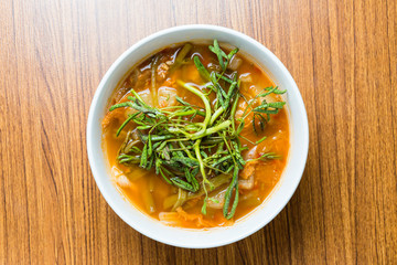 Hot and Spicy Curry of Water Mimosa with fish. sour soup made of tamarind paste.