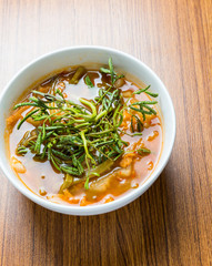 Hot and Spicy Curry of Water Mimosa with fish. sour soup made of tamarind paste.