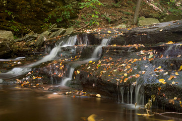 Trio of Waterfalls with Autumn Leaves
