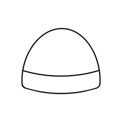 Winter sport hat with simple decoration. Black outline icon on white background. Isolated flat object for web design, mobile app and any other purpose.