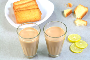 Fototapeta na wymiar Indian tea served in a glass cup