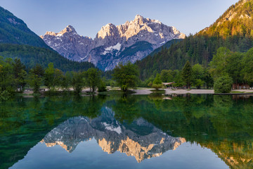 Lake and mountains near the village Kranjska Gora in Triglav national park, Slovenia