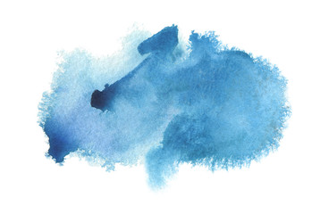 Abstract blue watercolor blot painted background. Isolated.