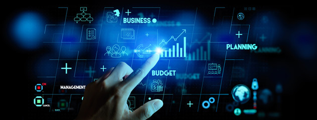 Project manager hand and management skills on computer Ui with icons of planning schedule of tasks...